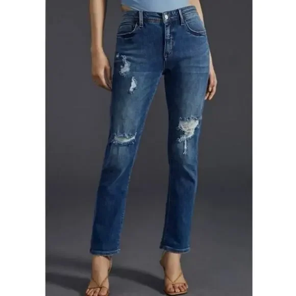 Anthropologie Pilcro Slim Boyfriend Crop Jeans Women's Size 27 Distressed Boho - Picture 2 of 13